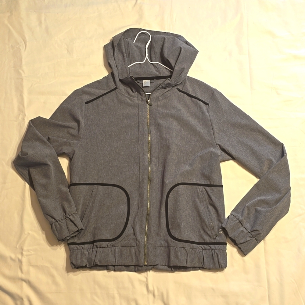 Womens Gray GAP GapFit Jacket Zip Up Hoodie Athletic Top Elastic Waist Size M